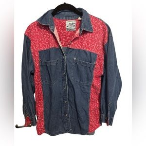 Andrew’s blues denim and red button down shirt size medium